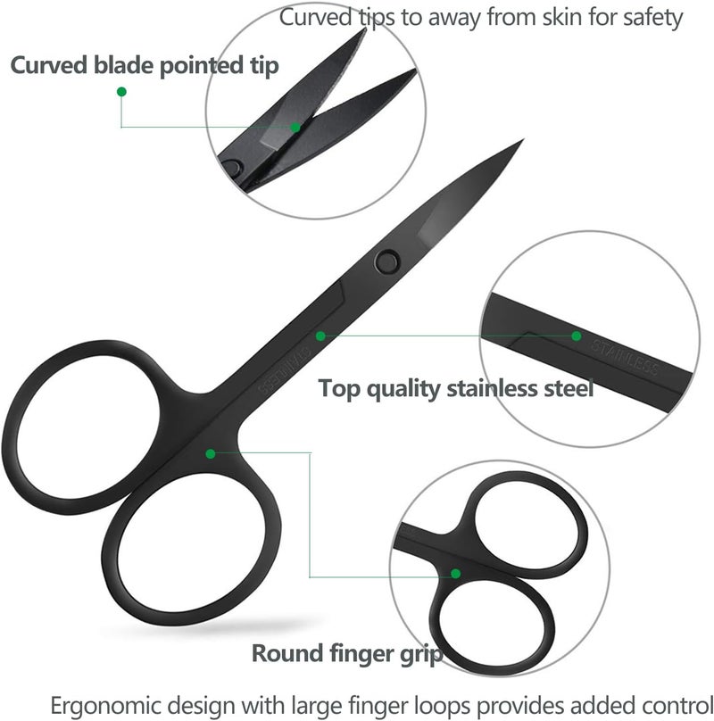 KAJUDA Eyebrow Scissors with Comb, Facial Hair Small Grooming Scissors For Men Women - Eyebrow Trimmer Scissor for Eyebrows, Nose Hair, Mustache, Beard, Eyelash - 3PCS Black - Image 2